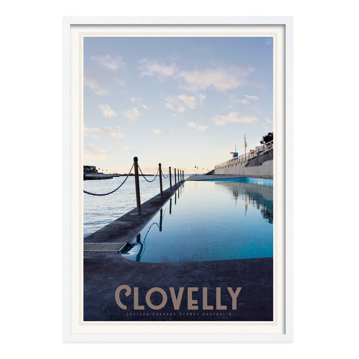 Clovelly vintage travel style white framed print by places we luv