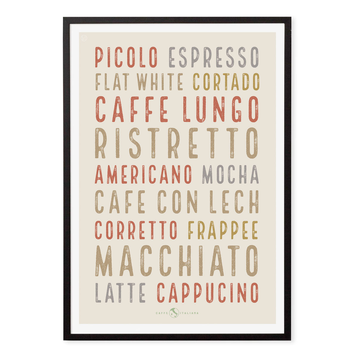 Retro vintage light Italian Coffee poster print in black frame from Places We Luv