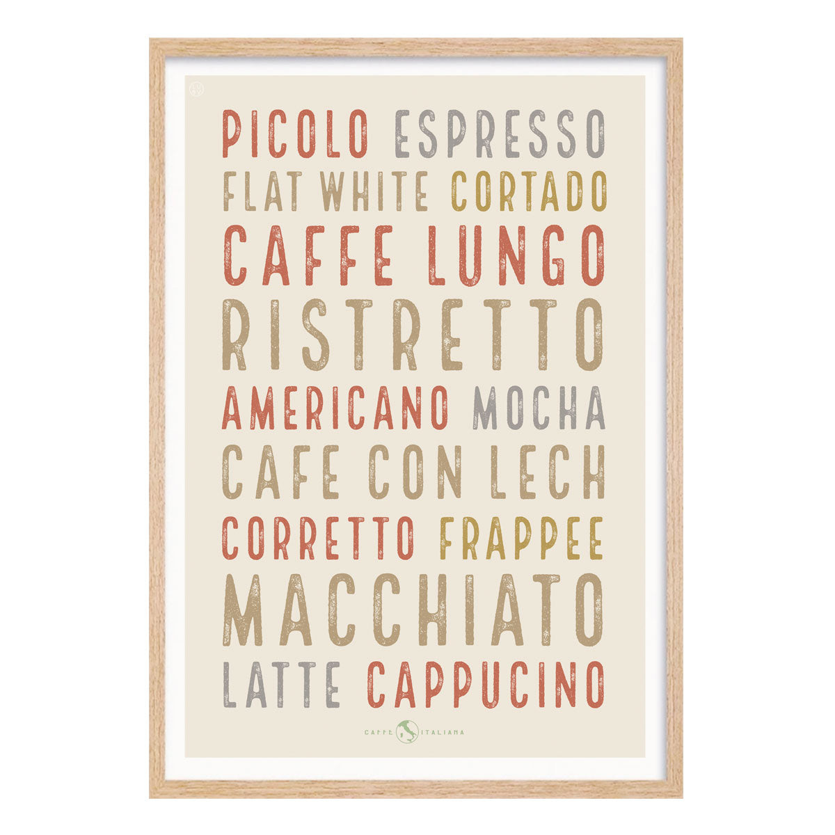 Retro vintage light Italian Coffee poster print in oak frame from Places We Luv