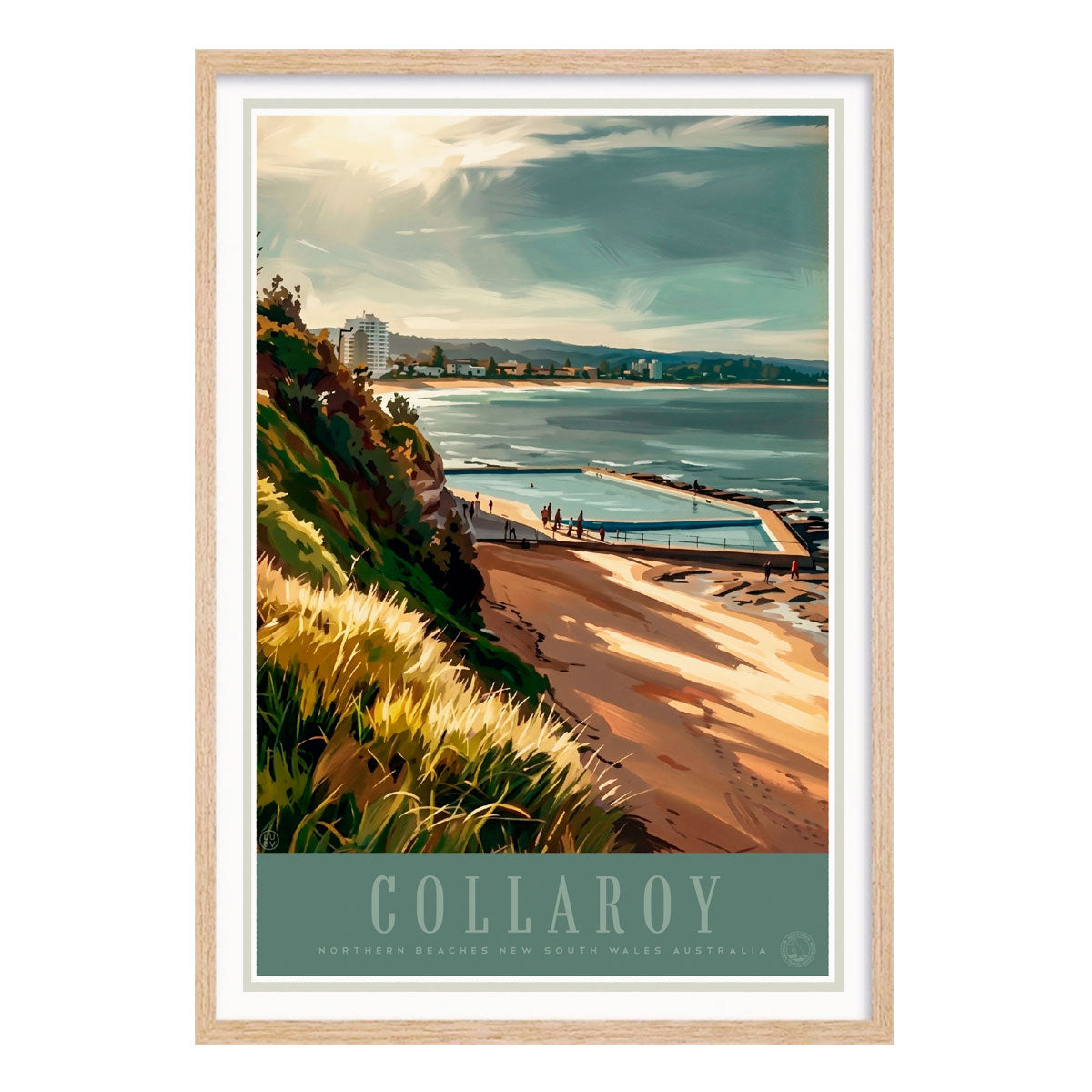 Collaroy Beach pool retro oak framed poster from Places We Luv