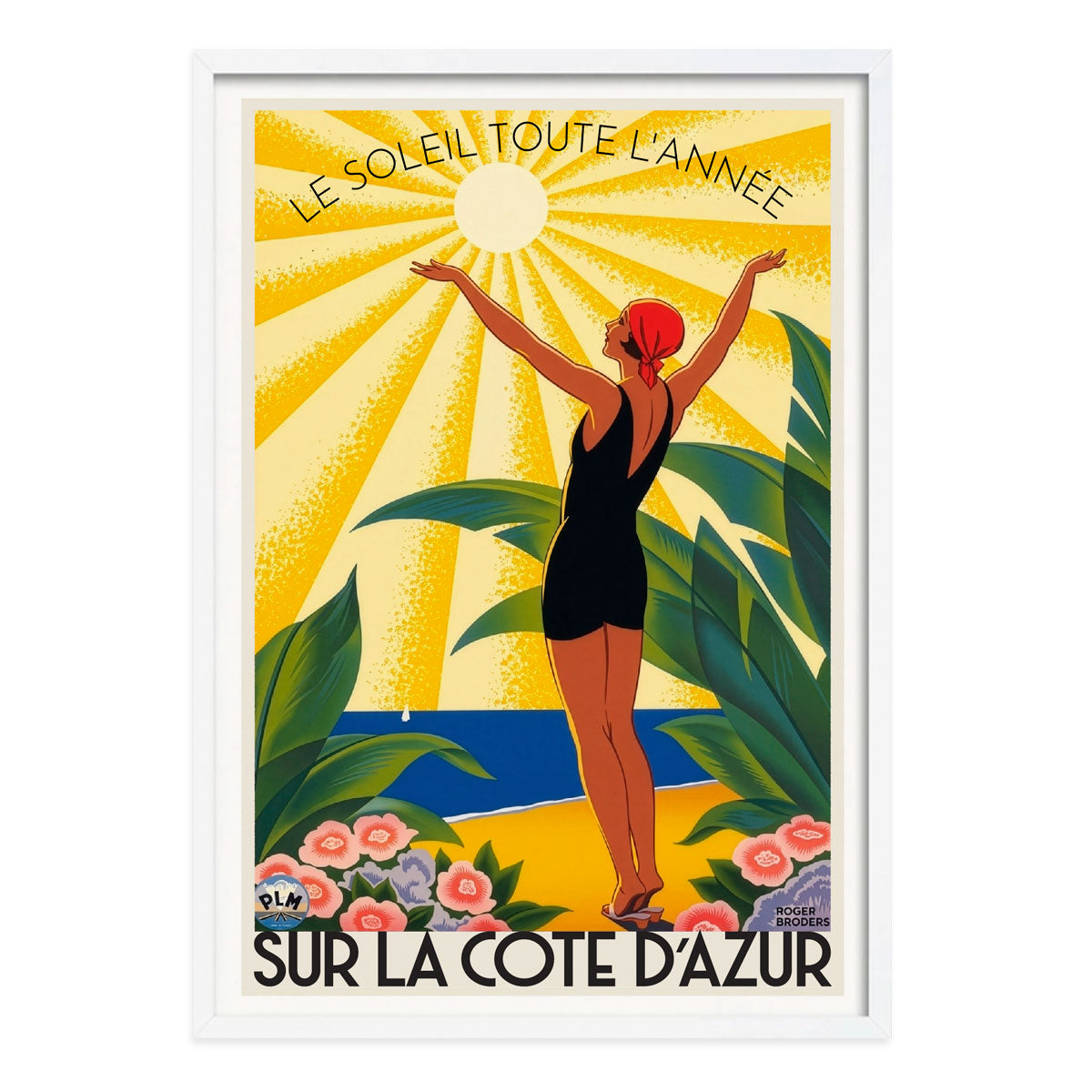 Cote D'Azur retro vintage poster print in white frame from Places We Luv