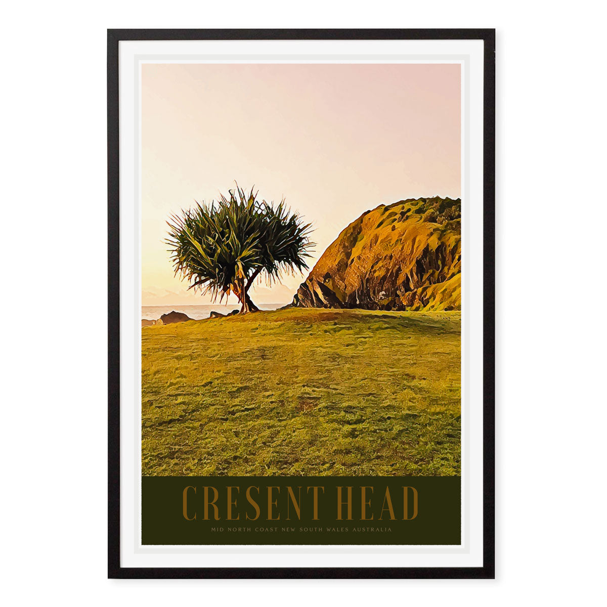 Cresent Head NSW Australia retro vintage poster print in black frame from Places We Luv