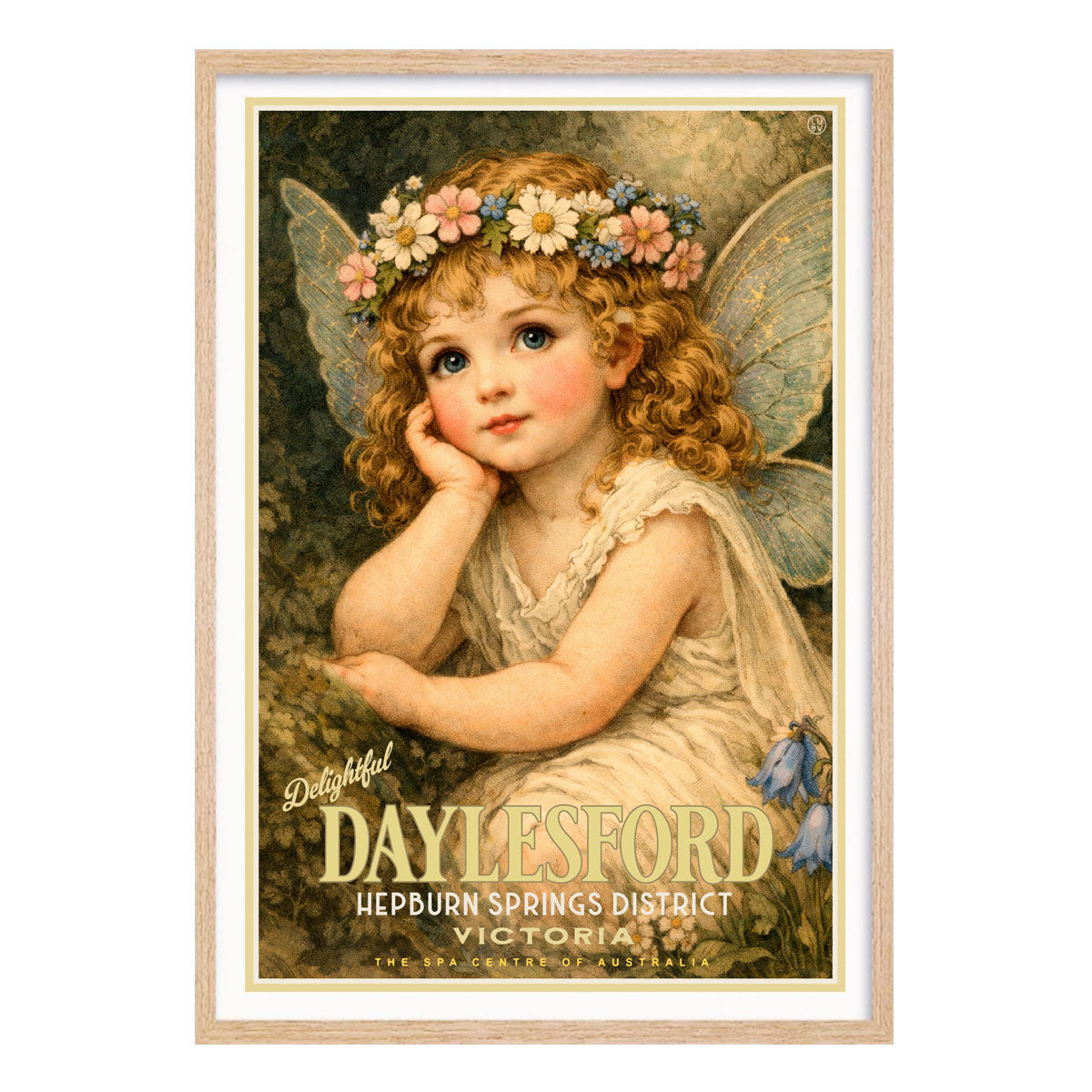 Daylesford Victoria Australia retro vintage poster print in oak frame from Places We Luv