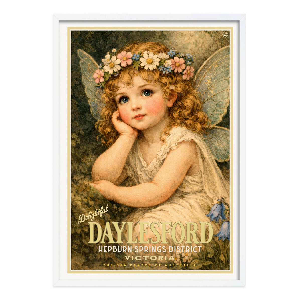 Daylesford Victoria Australia retro vintage poster print in white frame from Places We Luv
