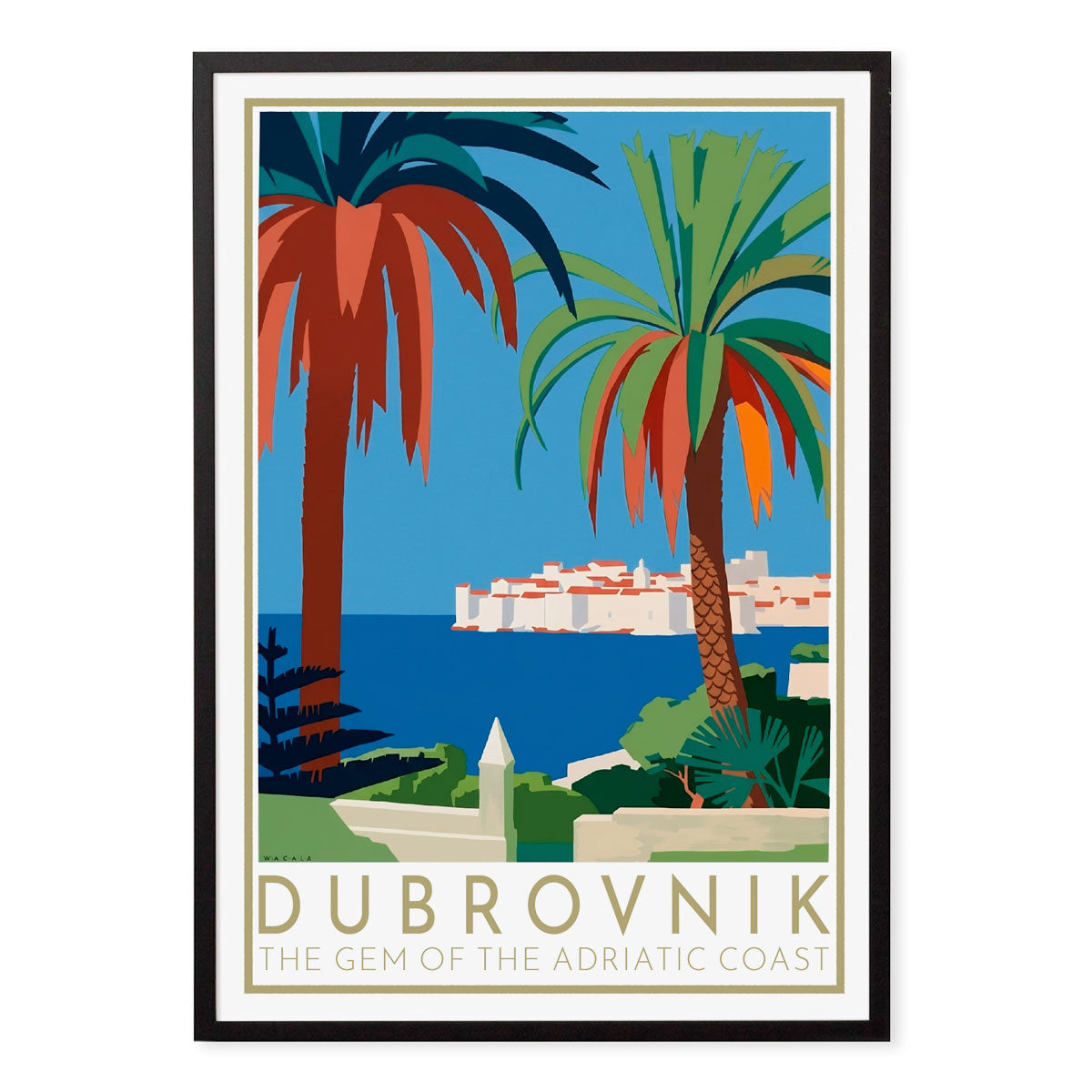 Dubrovnik Croatia retro vintage poster print in black frame from Places We Luv