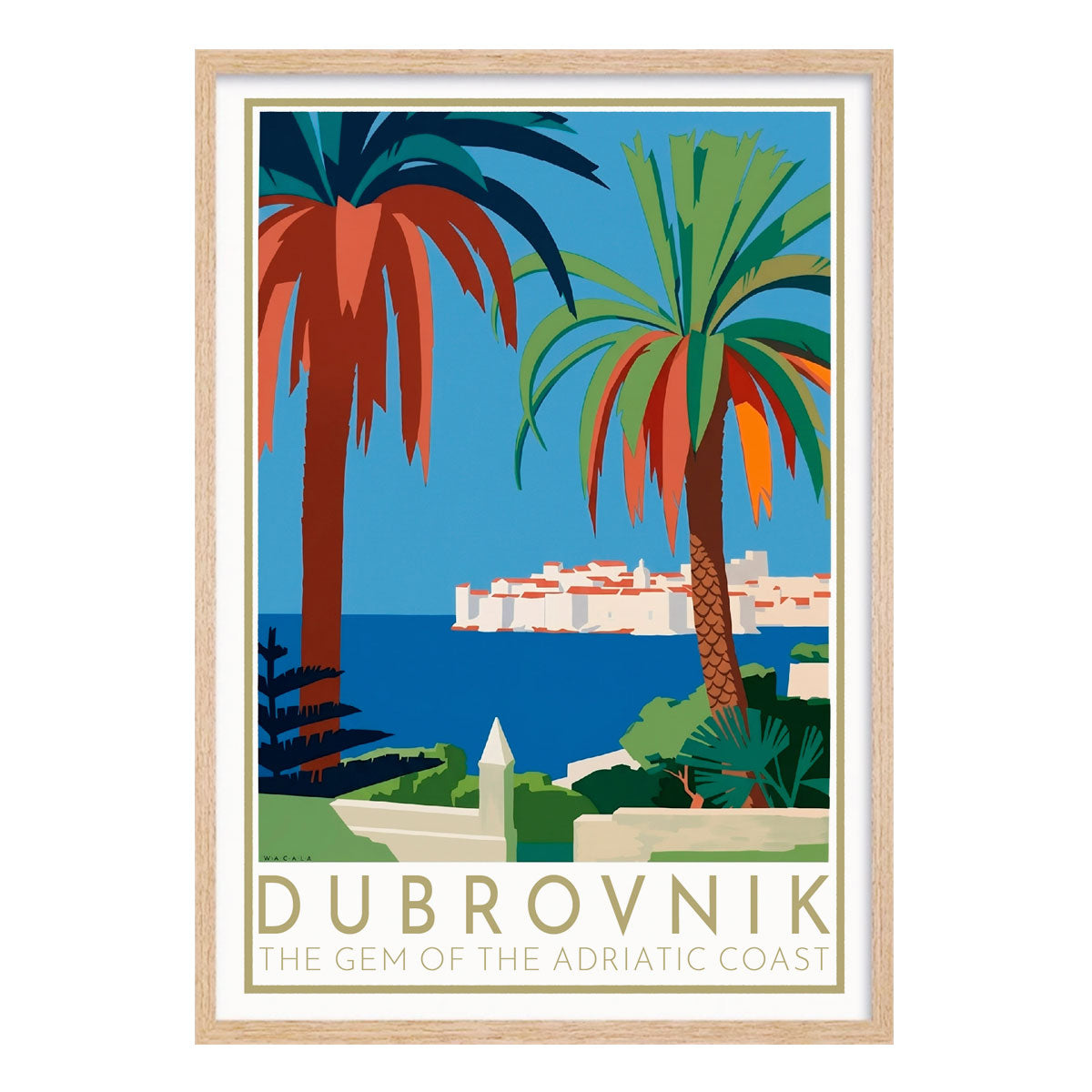 Dubrovnik Croatia retro vintage poster print in raw wood frame from Places We Luv
