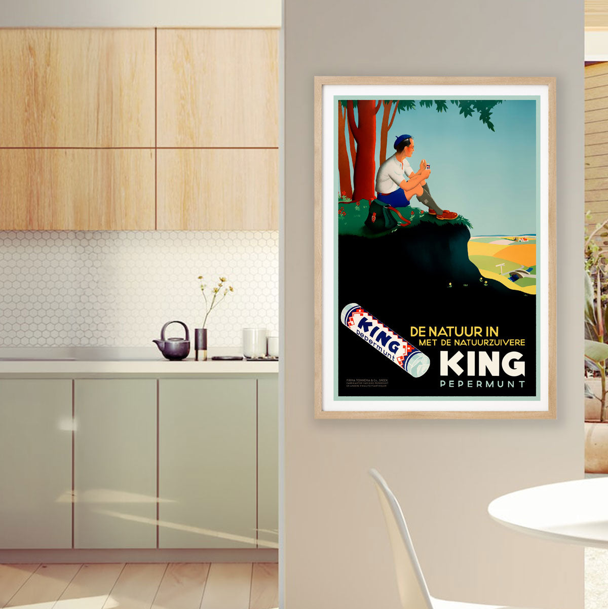 King mints dutch vintage retro poster in oak frame in kitchen setting from Places We Luv