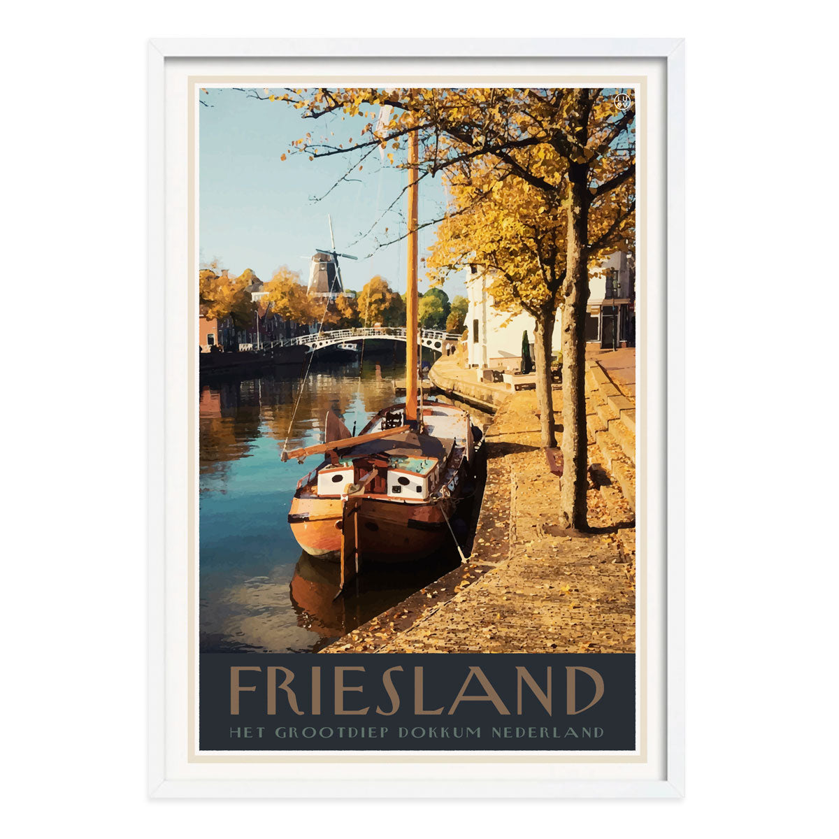 Friesland Netherlands retro vintage poster print in white frame from places we luv