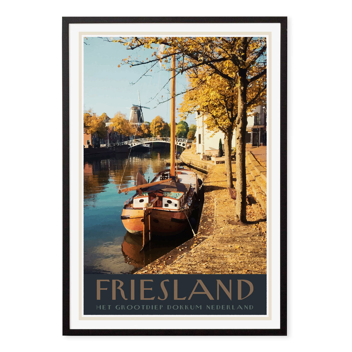 Friesland Netherlands retro vintage poster print in black frame from places we luv