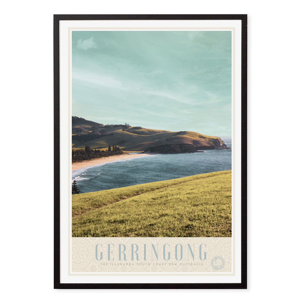 Gerringong retro vintage poster in black frame from Places We Luv