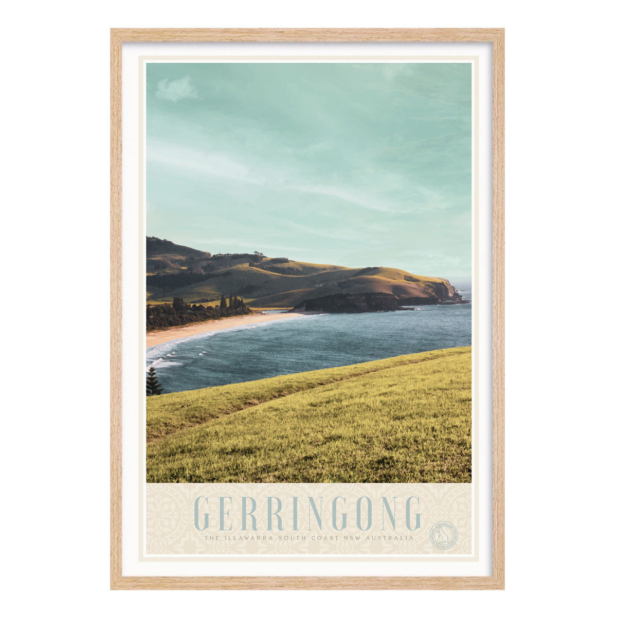 Gerringong retro vintage poster in oak frame from Places We Luv