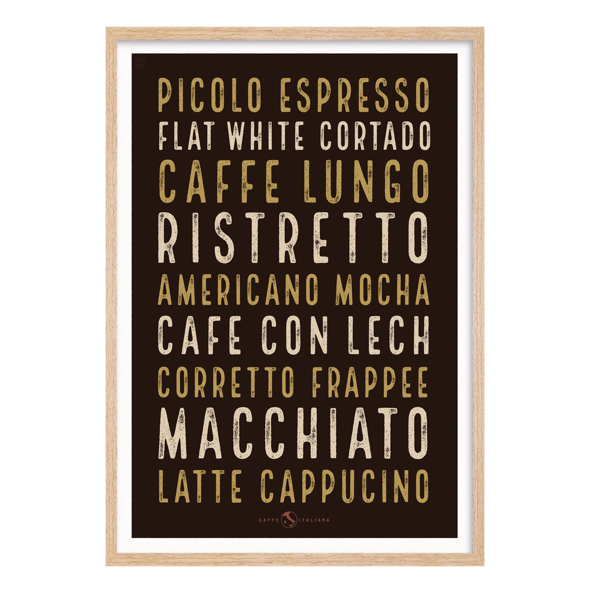 Italian cafe coffee retro poster print in oak frame from Places We Luv