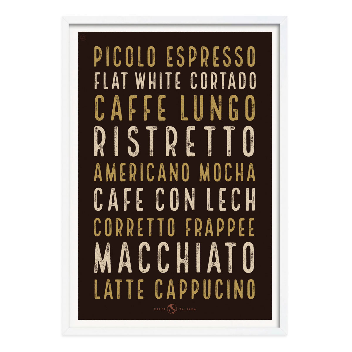 Italian cafe coffee retro poster print in white frame from Places We Luv
