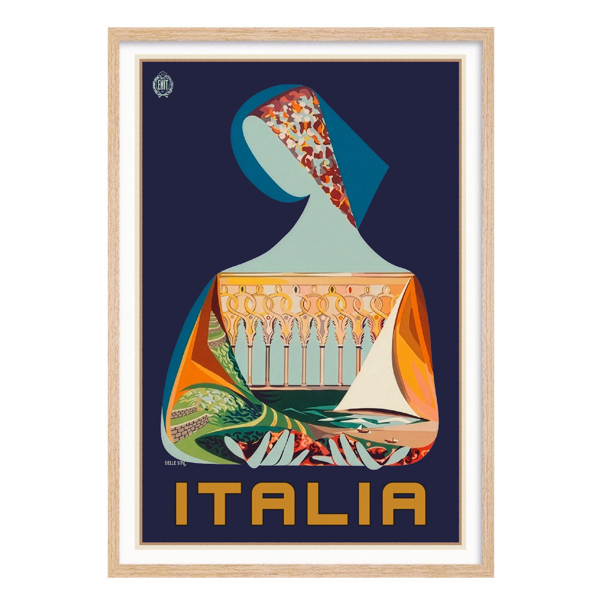 Italia tourism retro vintage poster print in  oak frame from Places We Luv