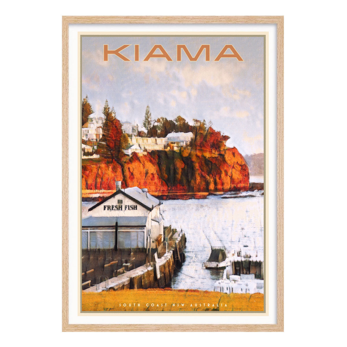 Kiama Harbour South Coast NSW retro vintage poster in oak frame from Places We Luv
