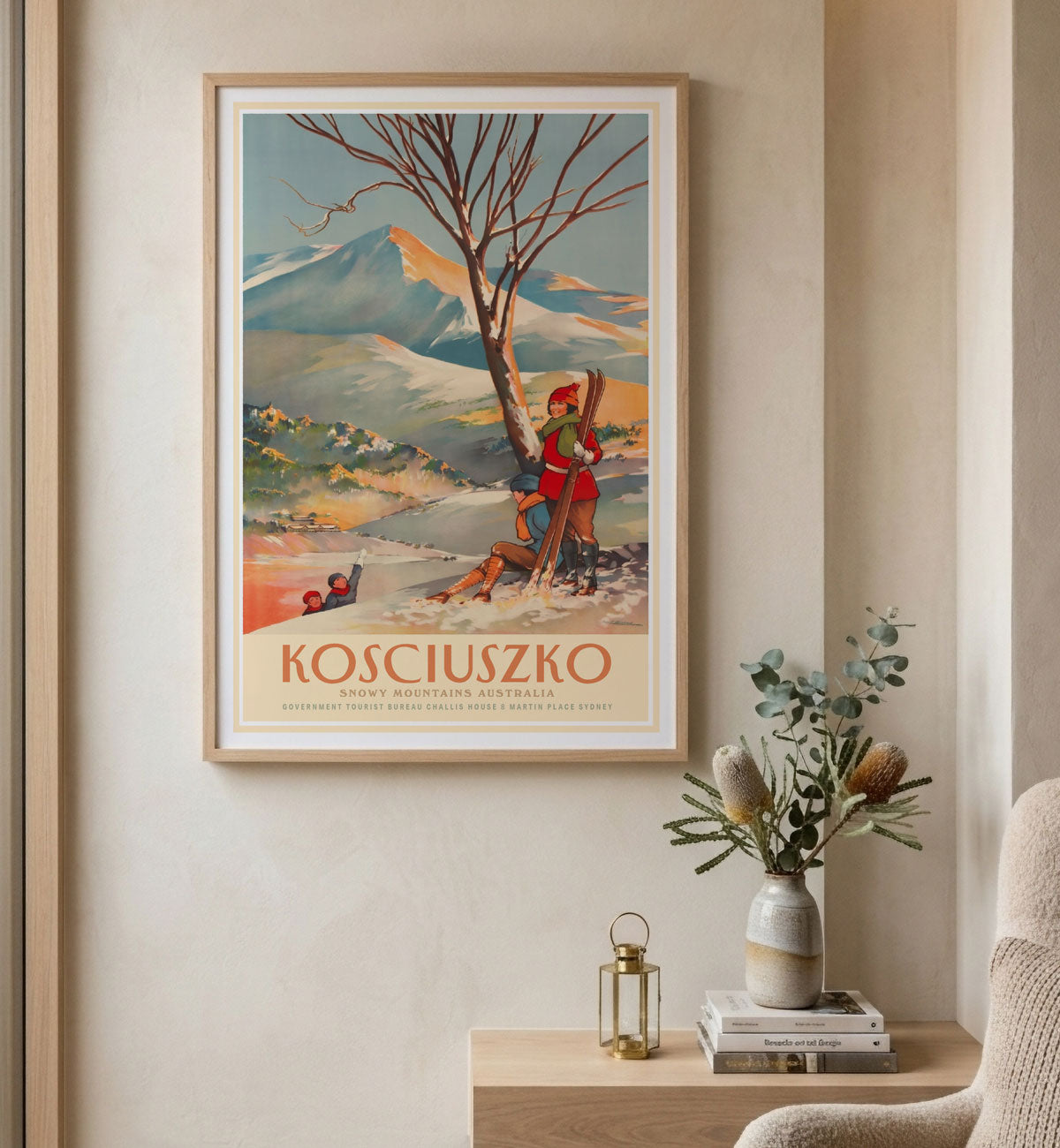 Mt Kosciuszko Winter retro vintage Poster Print in lounge room from Places We Luv