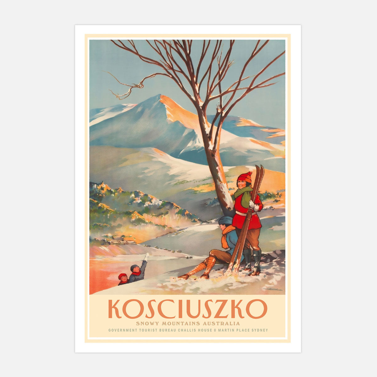 Mt Kosciuszko Winter retro vintage Poster Print from Places We Luv
