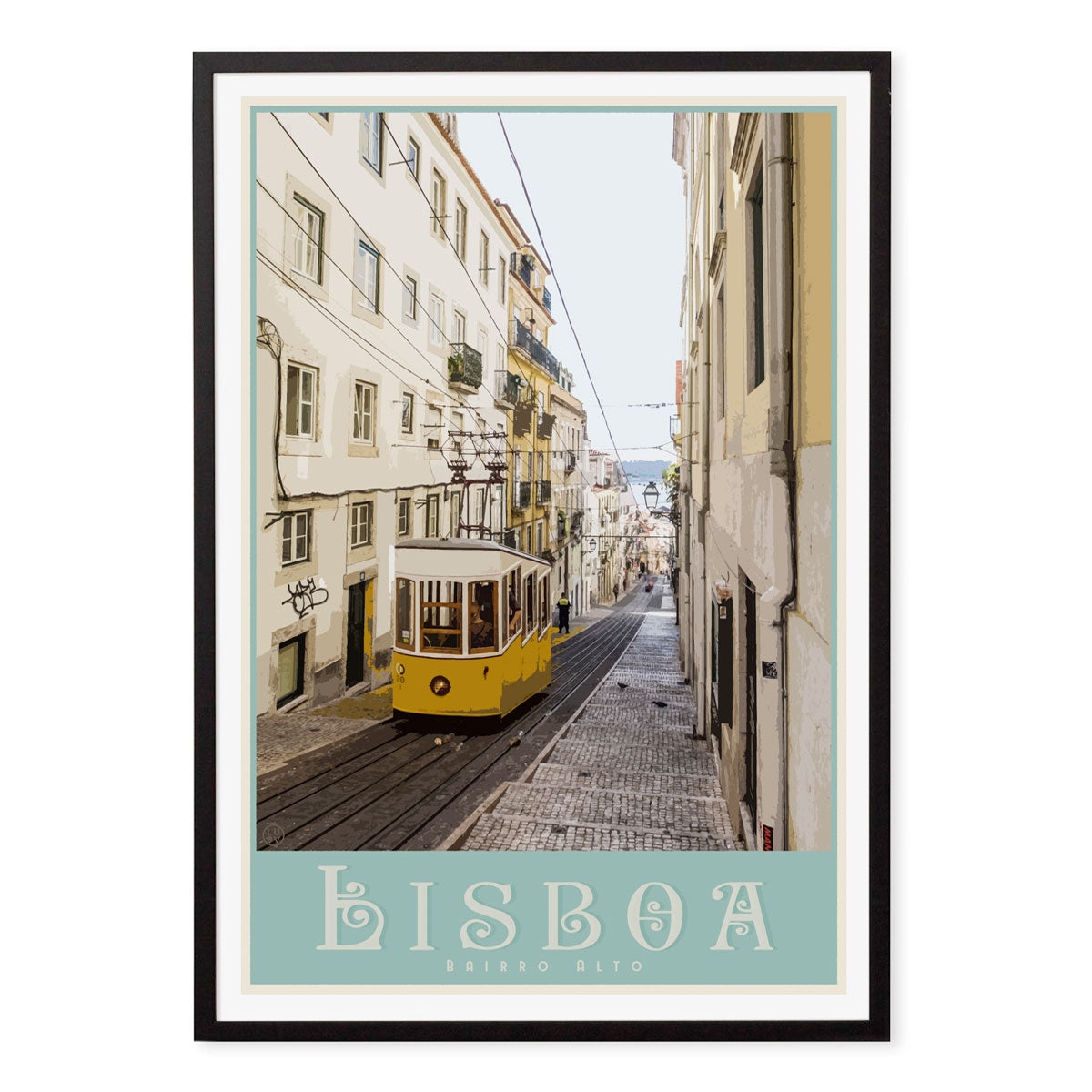 Lisbon travel print. Retro poster print in black frame by places we luv