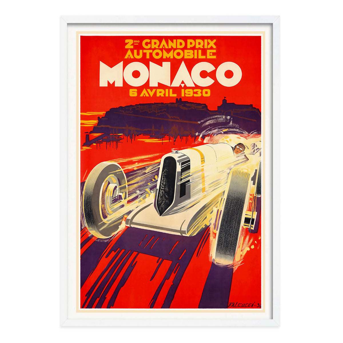 Monaco Grand Prix retro vintage poster print in white frame from Places We Luv