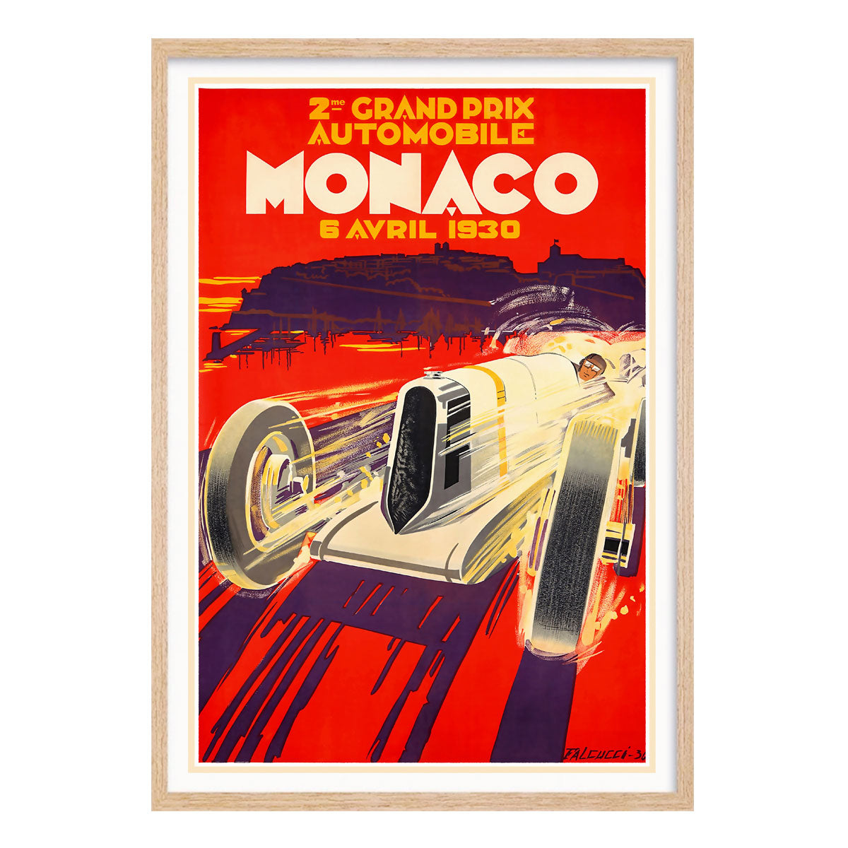 Monaco Grand Prix retro vintage poster print in oak frame from Places We Luv