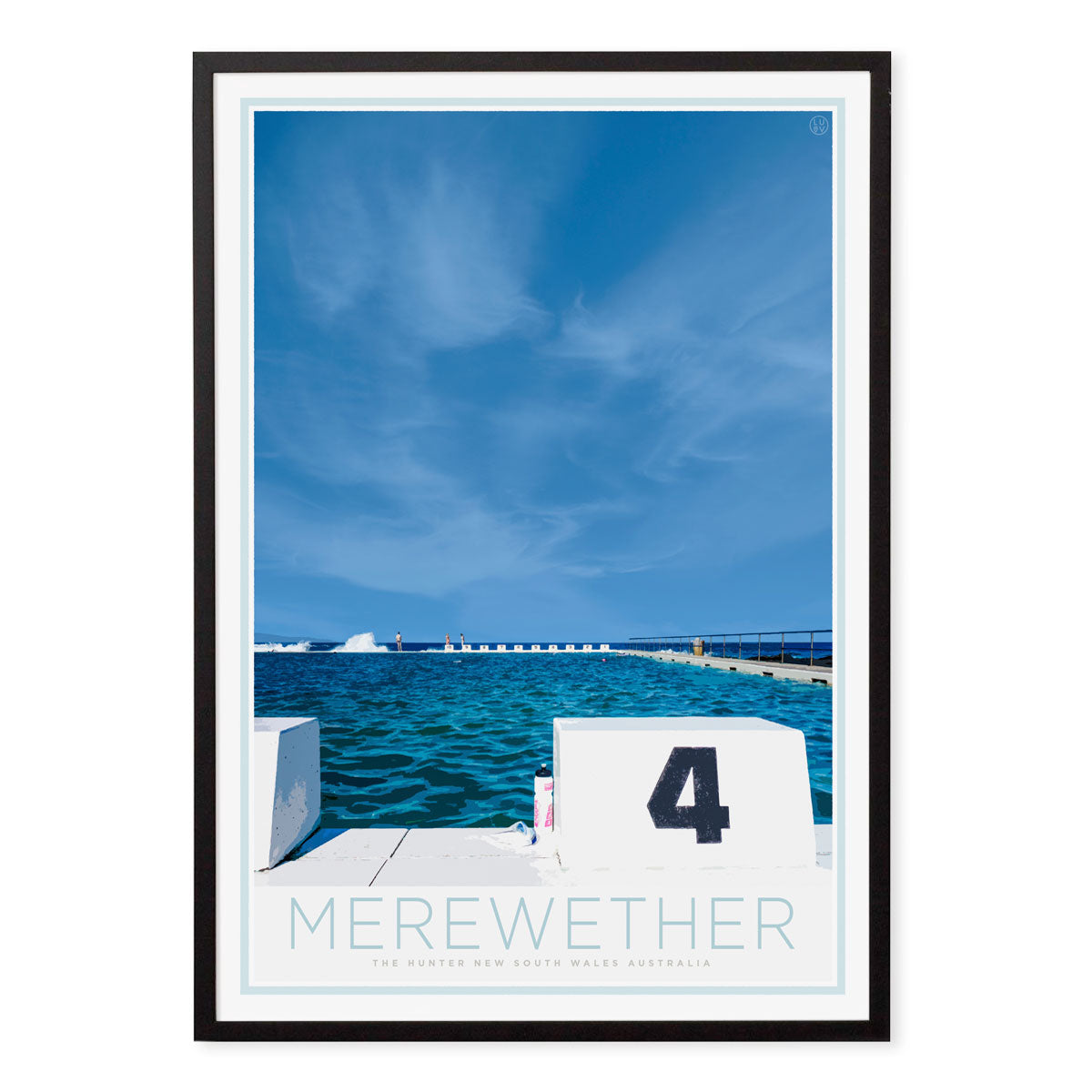 Merewether Pool retro vintage black framed print by places we luv