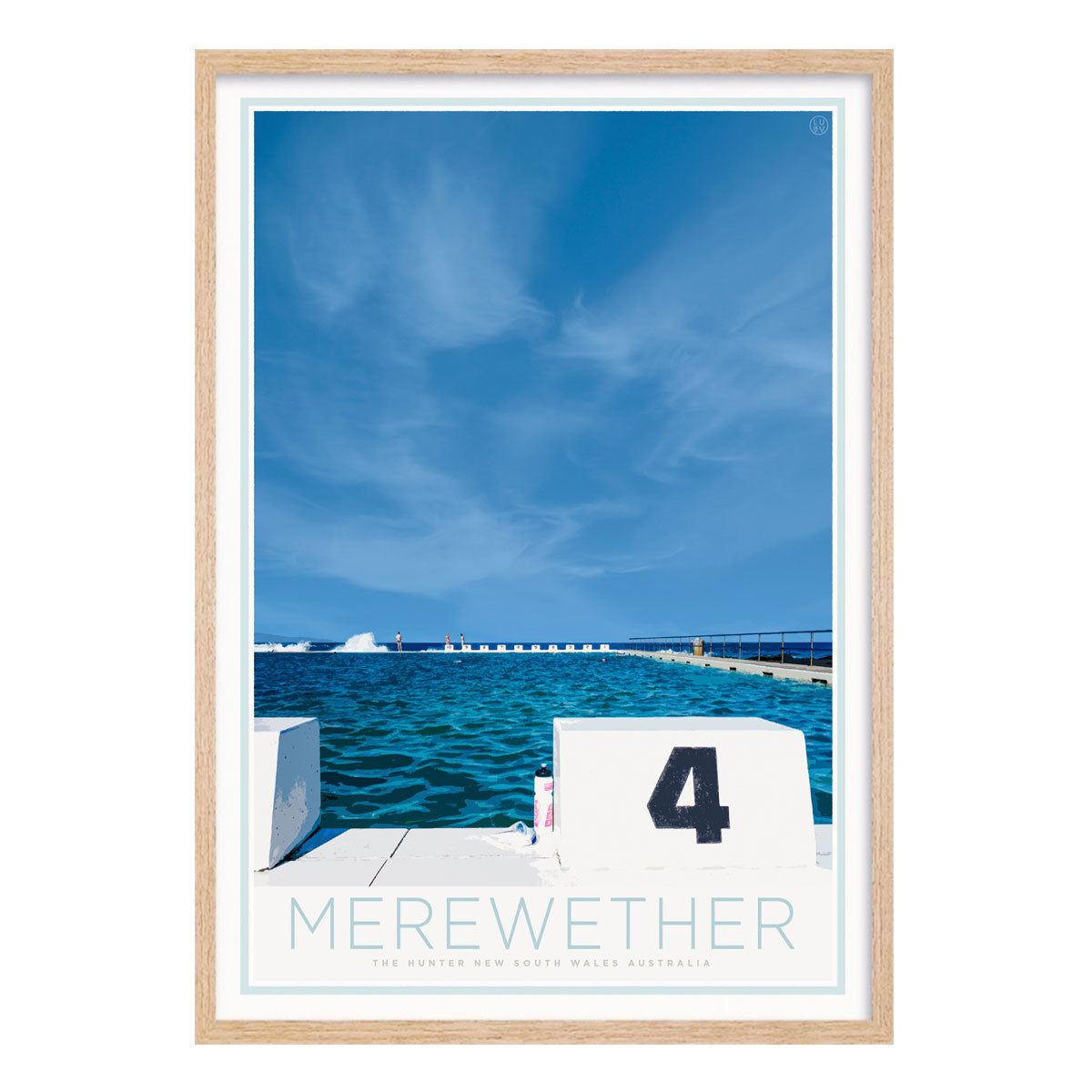 Merewether Pool retro vintage oak framed print by places we luv