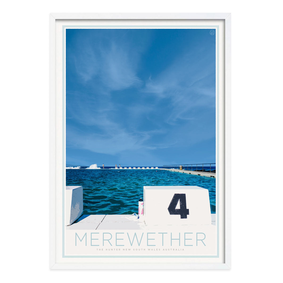 Merewether Pool retro vintage white framed print by places we luv