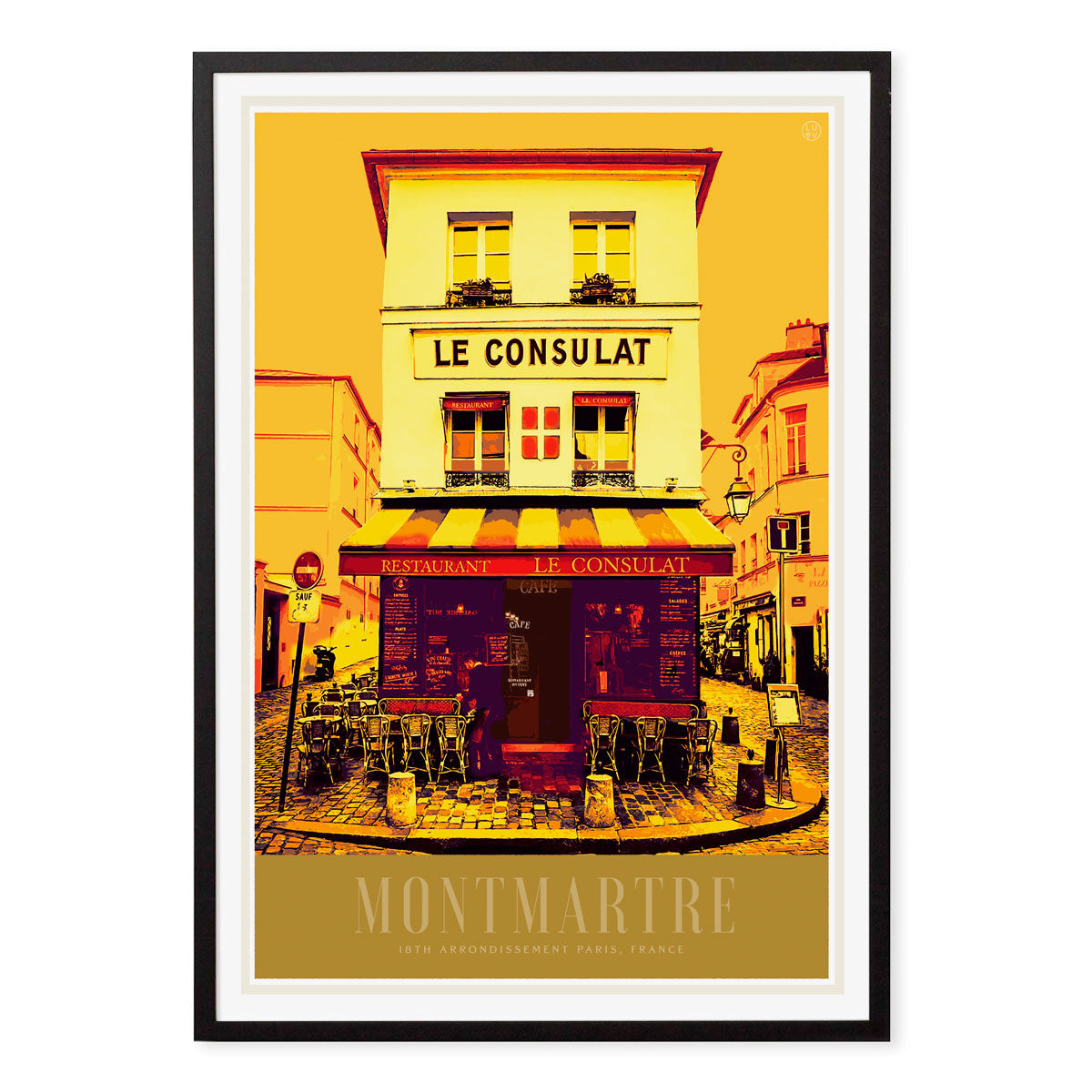 Monmartre Le Consulat retro vintage poster print in black frame from Places We Luv
