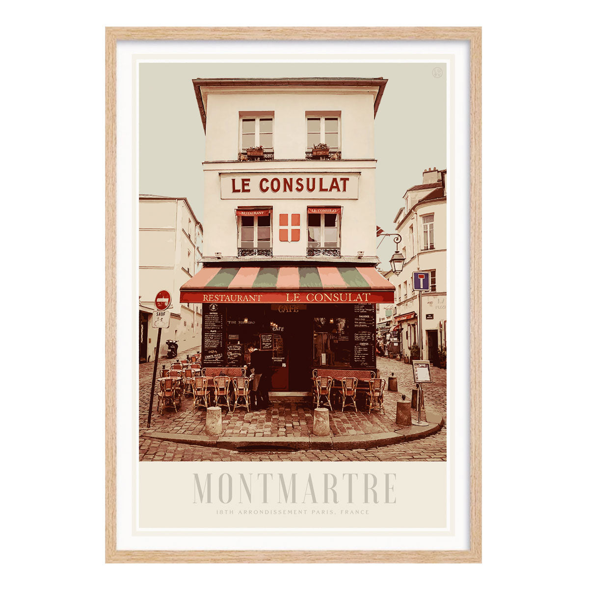 Le Consulat Cafe Paris retro vintage poster print in oak frame from Places We Luv