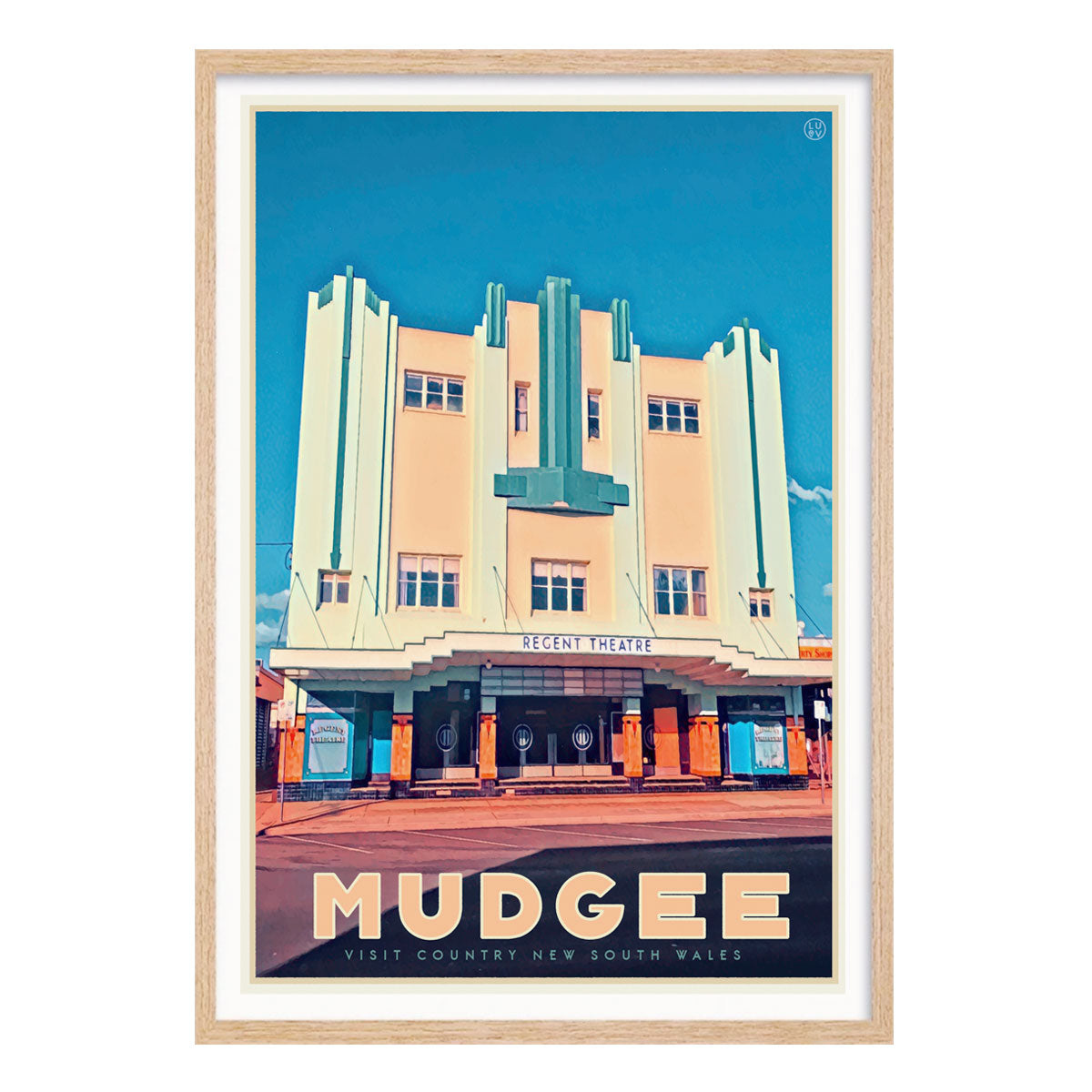 Mudgee vintage travel framed poster in oak frame by Places We Luv prints