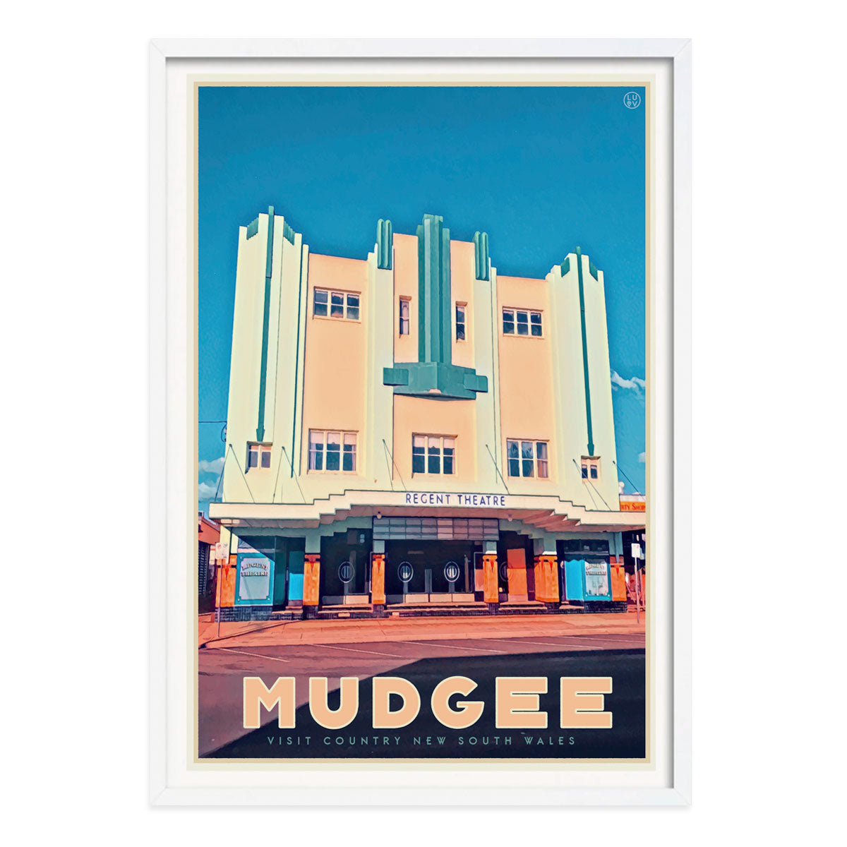 Mudgee vintage travel framed poster in white frame by Places We Luv prints