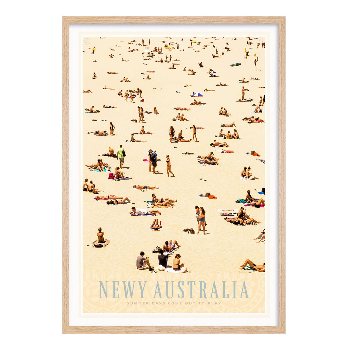 Newy Newcastle Beach retro vintage poster print in oak frame from Places We Luv