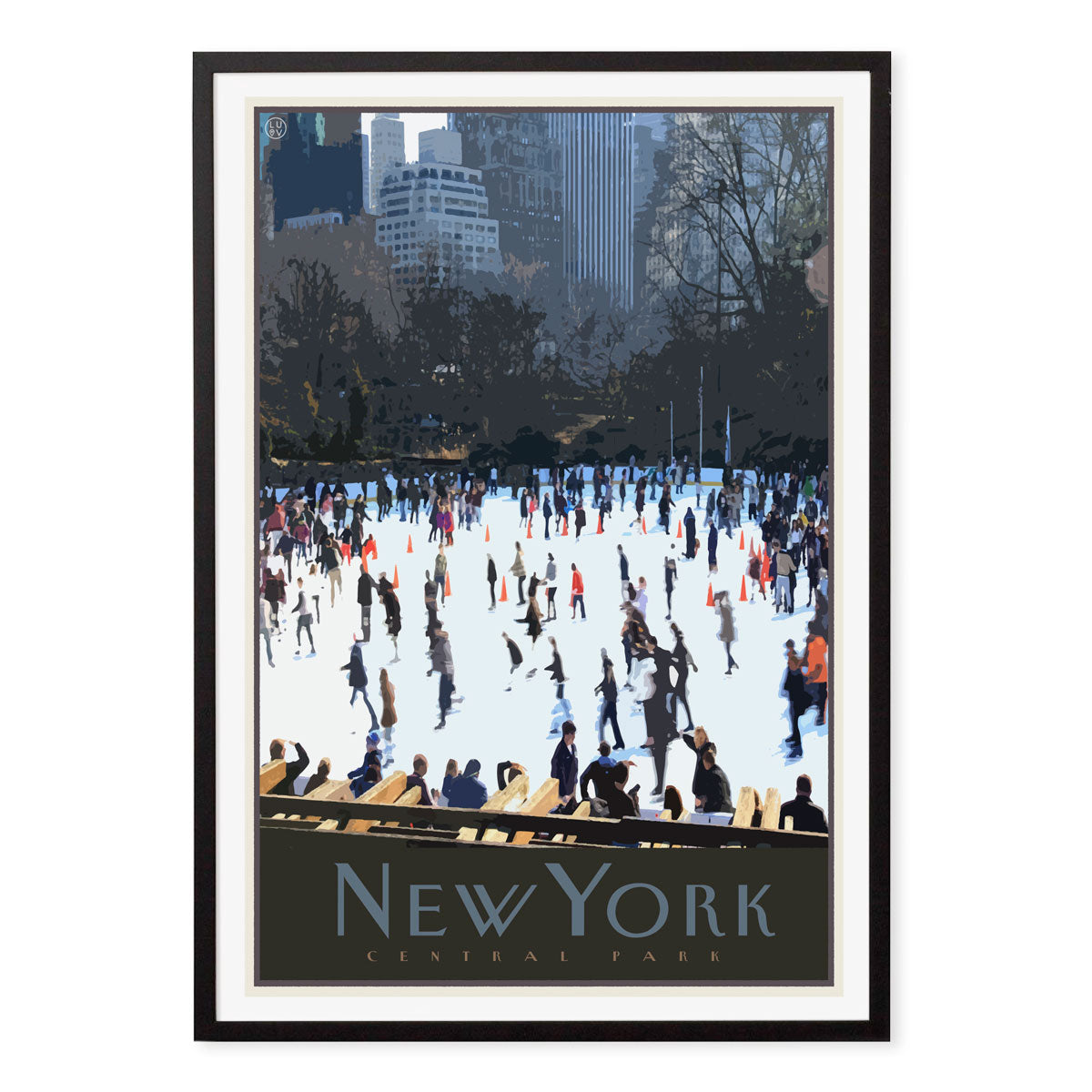 New York skating retro vintage print in black frame from Places We Luv