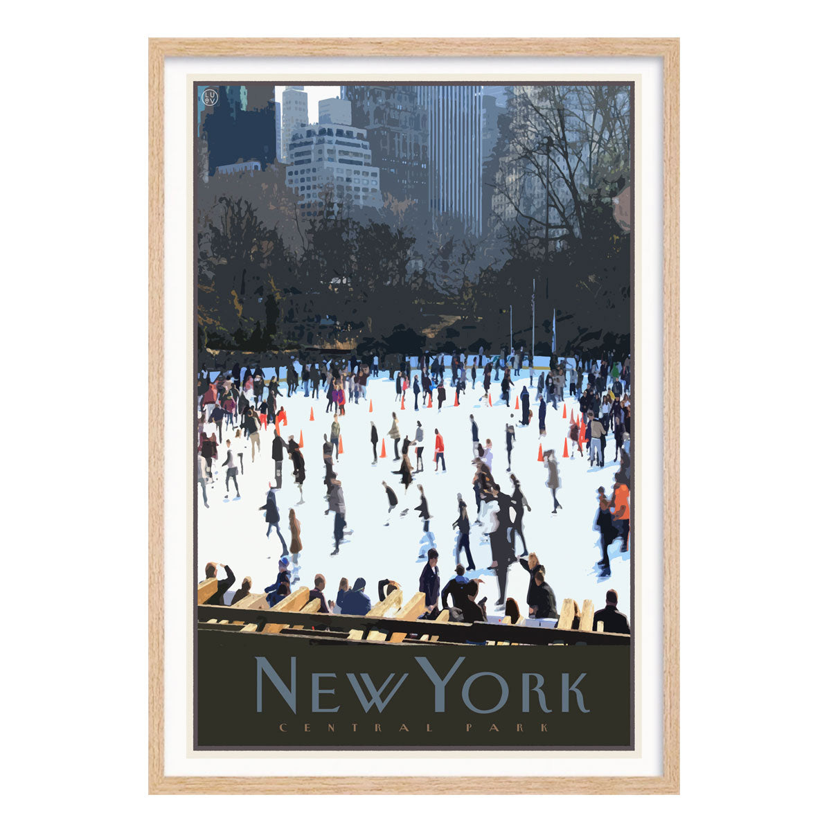 New York skating retro vintage print in oak frame from Places We Luv