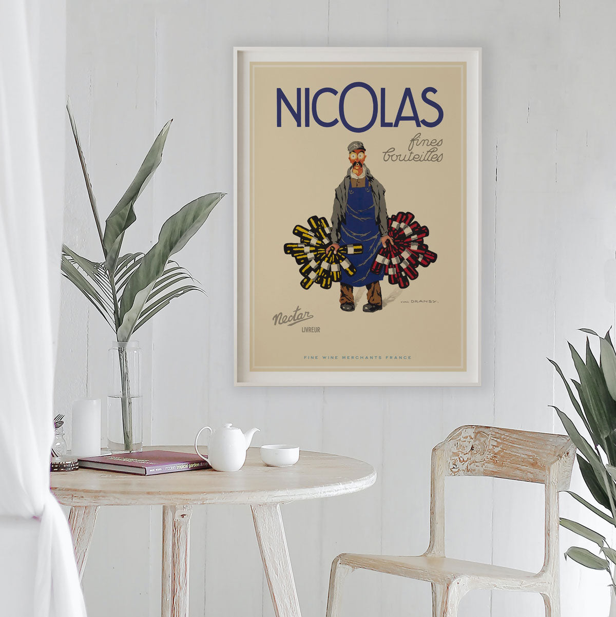 Nicolas Wine Merchants France retro vintage poster shown in room from Places We Luv