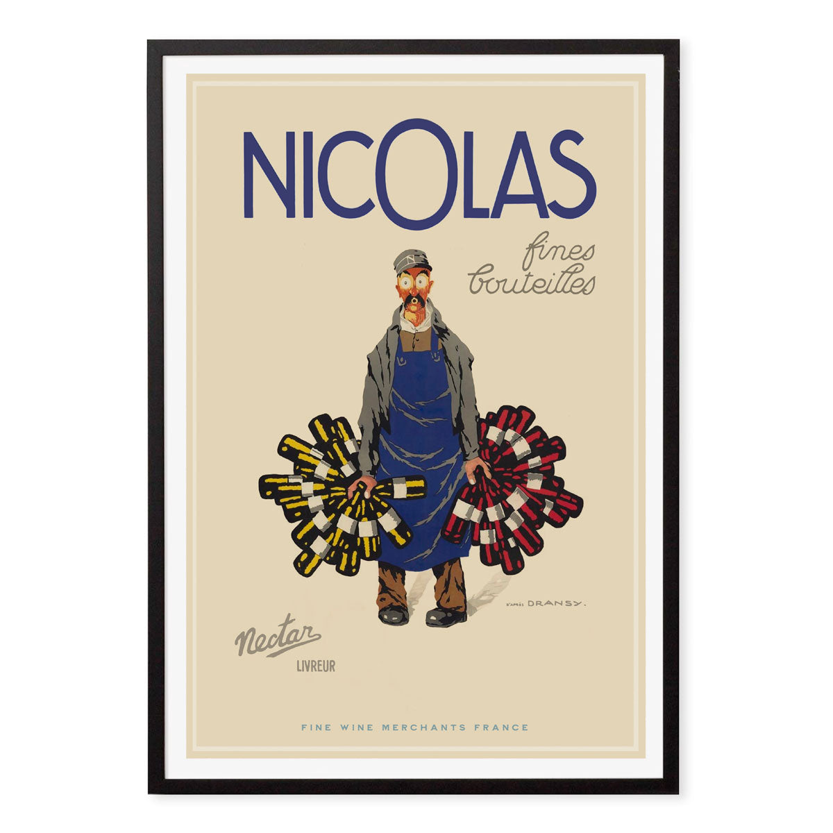 Nicolas Wine Merchants France retro vintage poster in black frame from Places We Luv