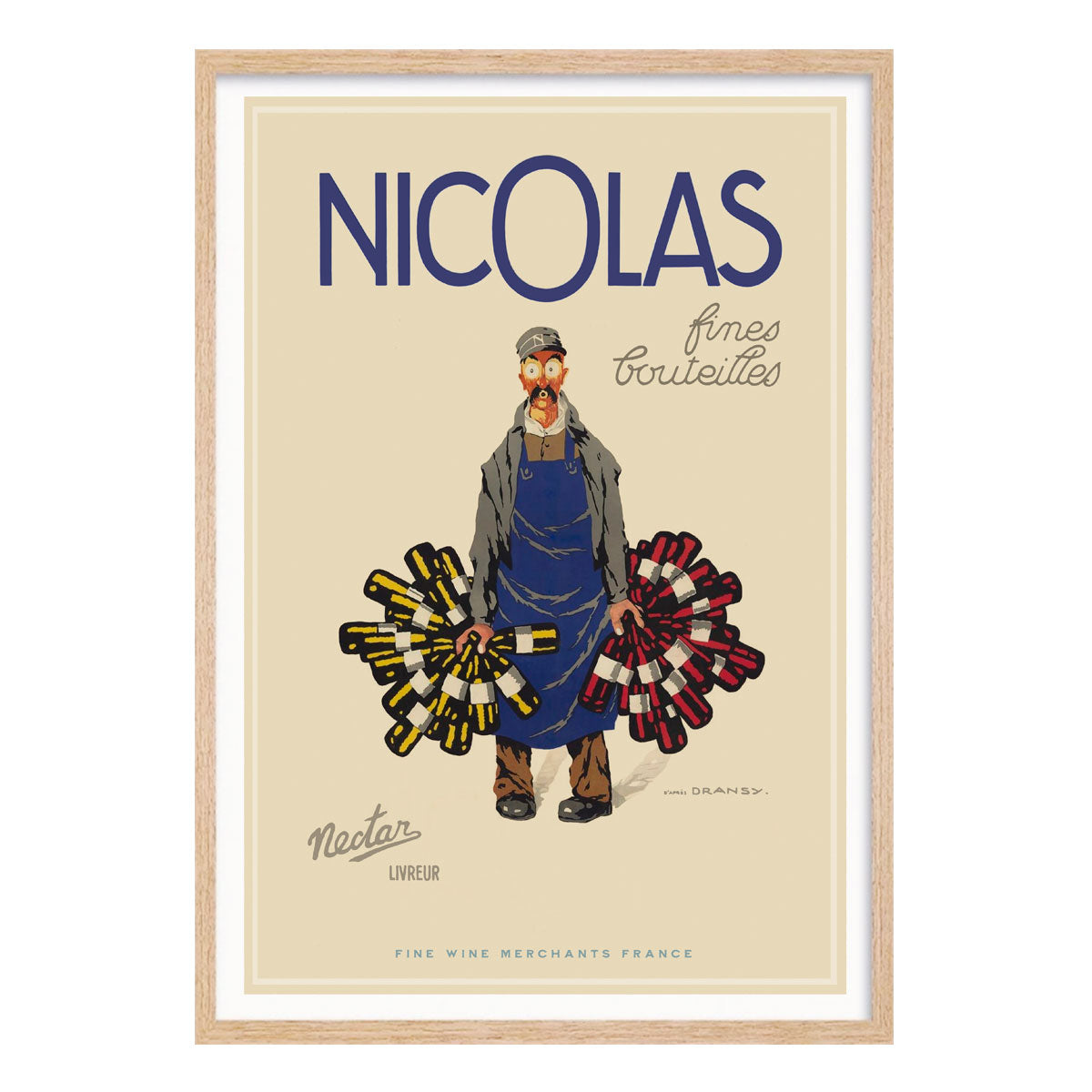 Nicolas Wine Merchants France retro vintage poster in oak frame from Places We Luv