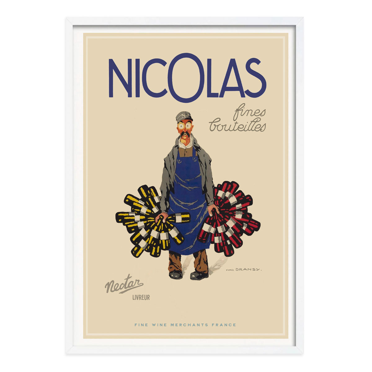 Nicolas Wine Merchants France retro vintage poster in white frame from Places We Luv