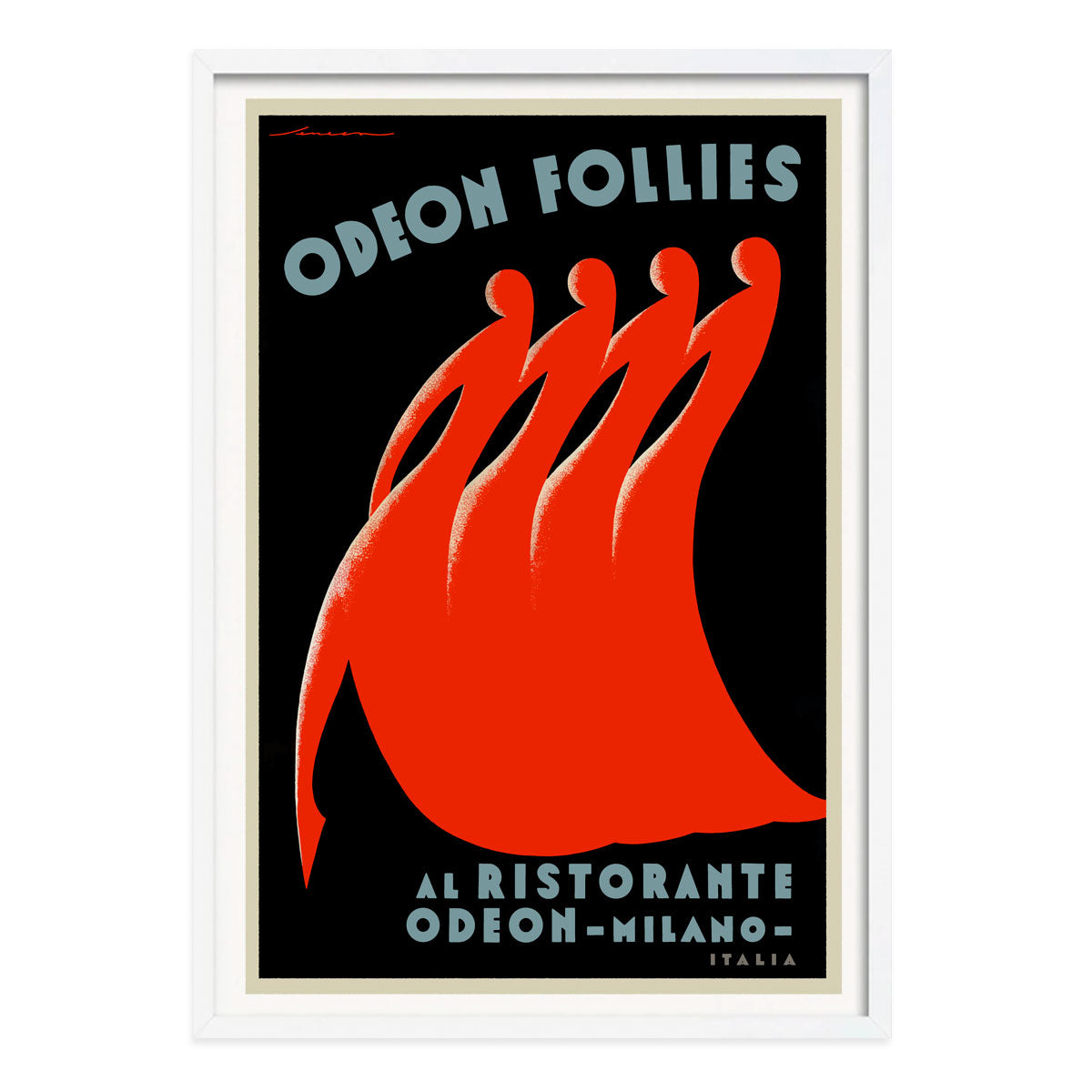 Odeon Follies Milano retro vintage advertising poster in white frame from Places We Luv