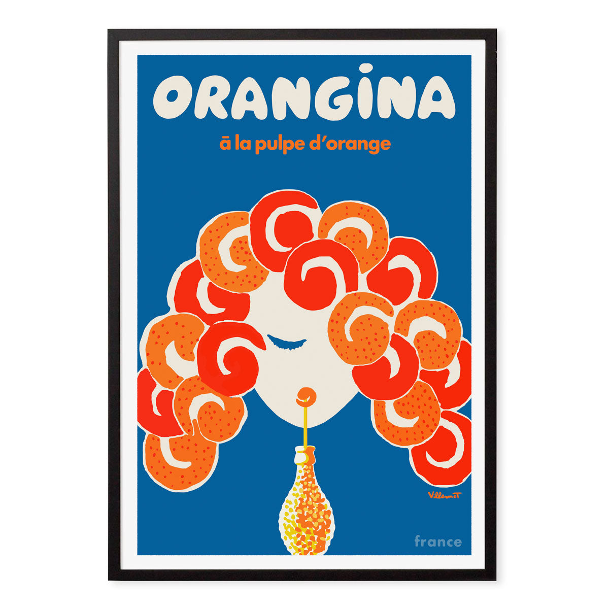 Orangina French retro advertising poster in black frame from Places We luv