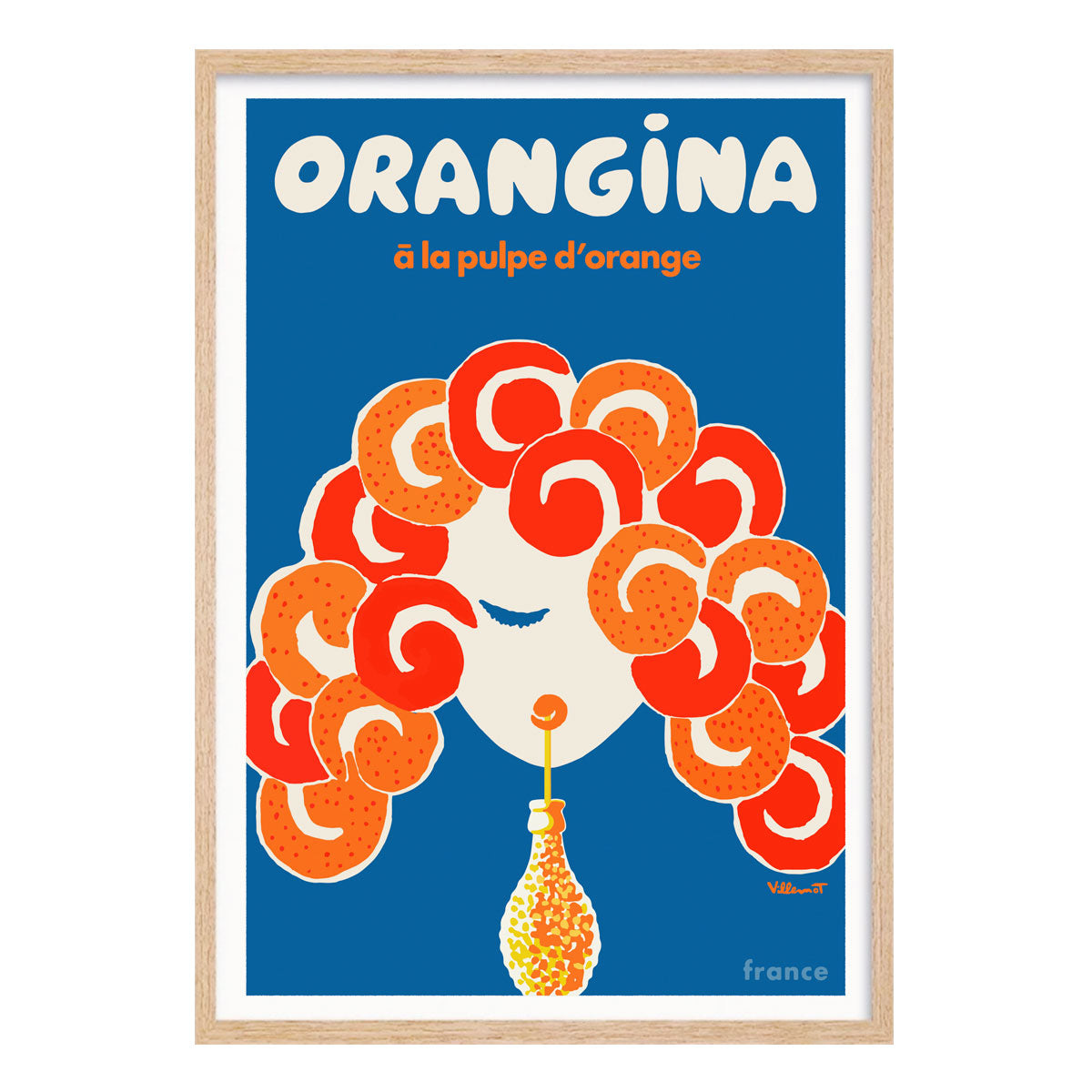 Orangina French retro advertising poster in oak frame from Places We luv