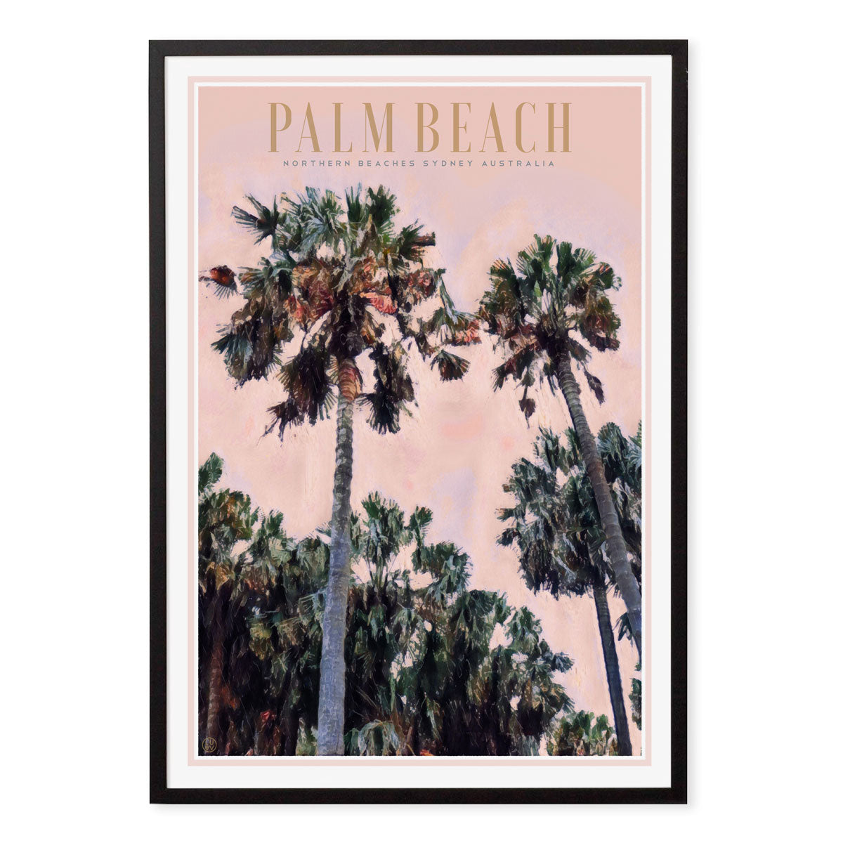 Palm Beach Sydney retro vintage travel poster in black frame from Places We Luv 