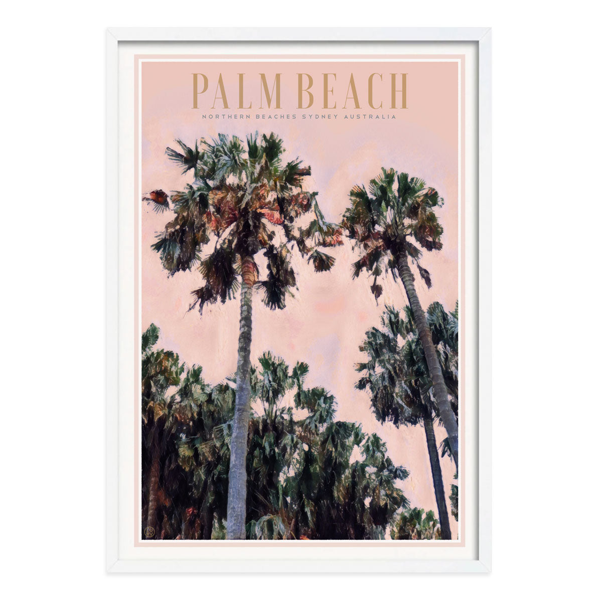 Palm Beach Sydney retro vintage travel poster in white frame from Places We Luv 