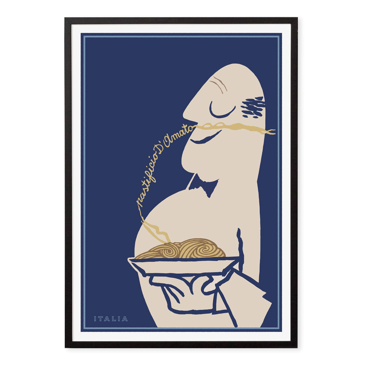 Pasta Pastificio d’Amato Blue retro Poster in black frame from Places We Luv