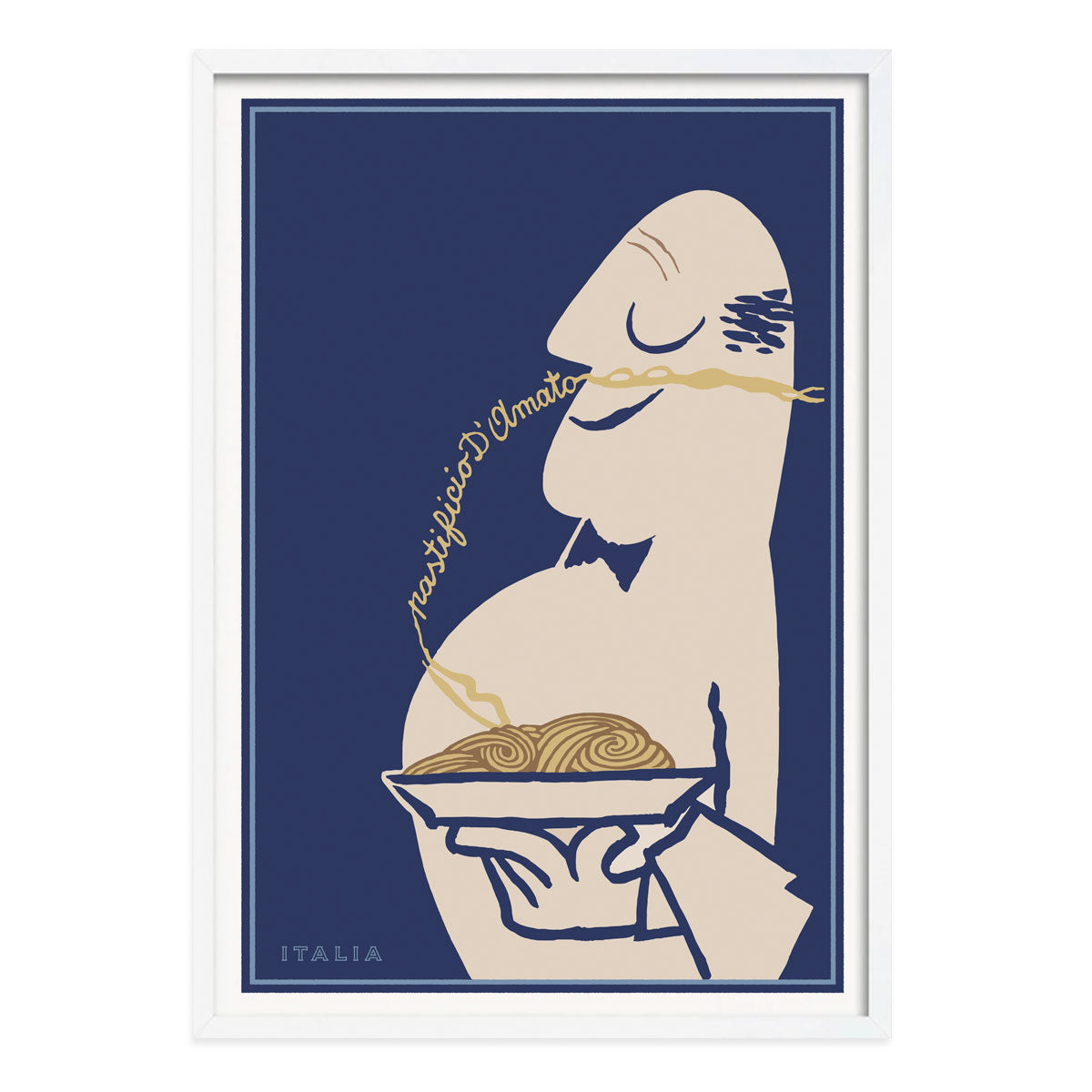 Pasta Pastificio d’Amato Blue retro Poster in white frame from Places We Luv