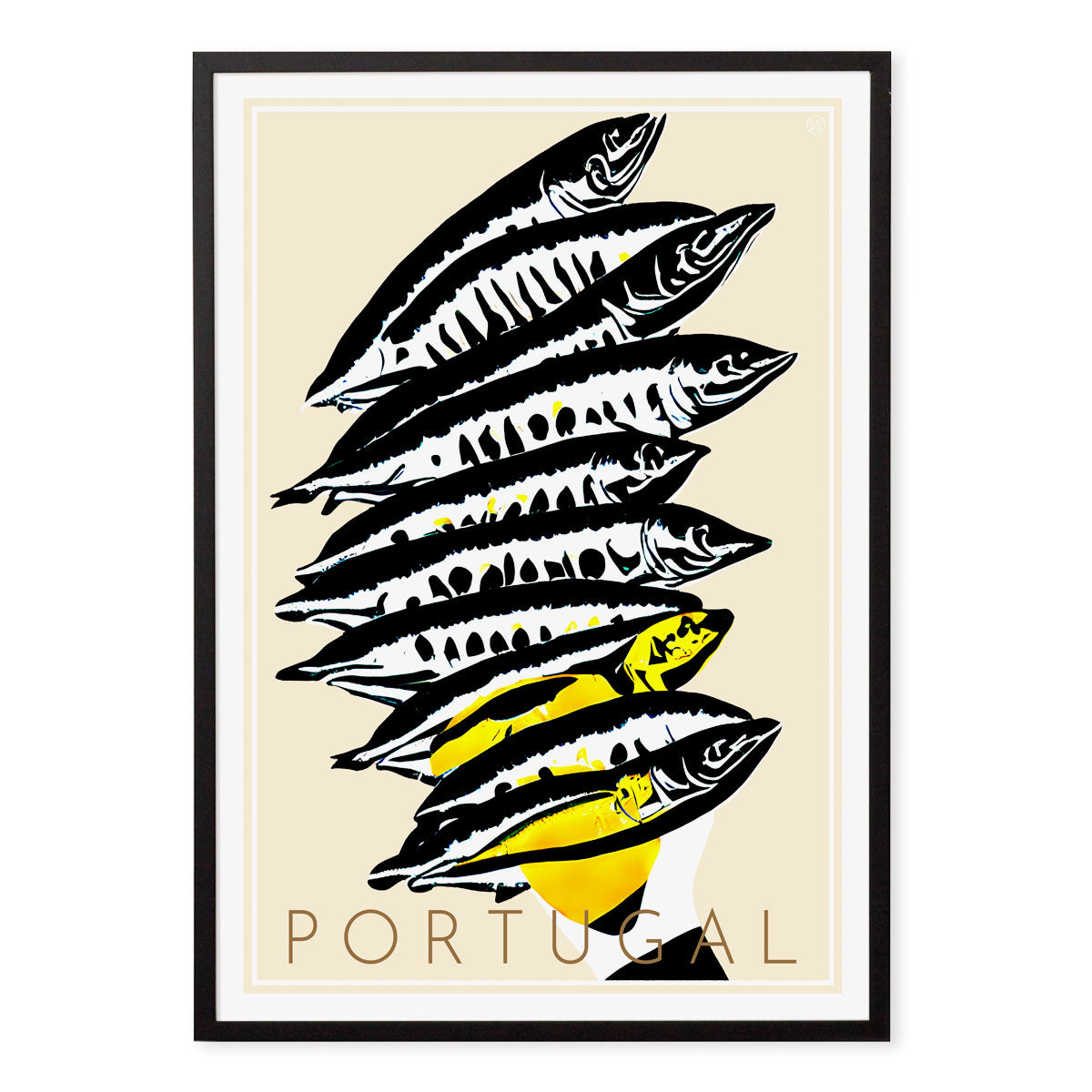 Sardines Portugal retro vintage poster in black frame from Places We Luv