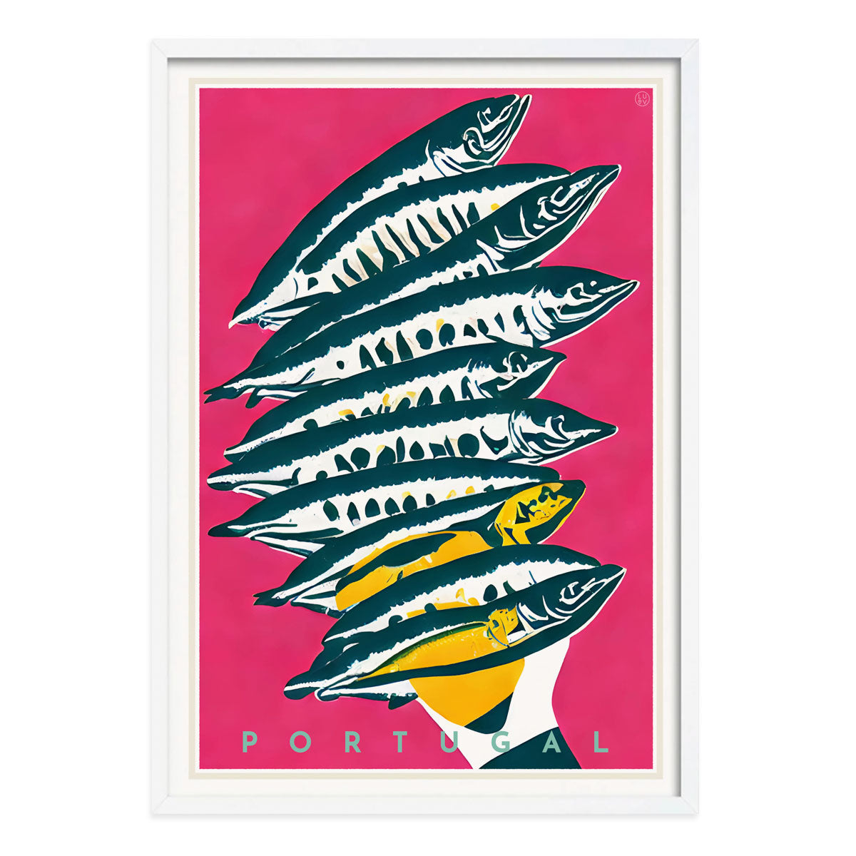 Portugal Sardines retro vintage travel white framed print by Places We Luv