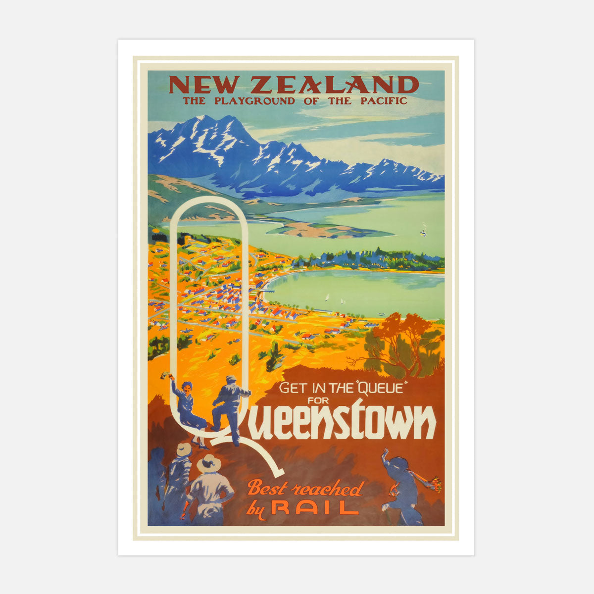 Queenstown New Zealand vintage retro poster unframed from Places We Luv
