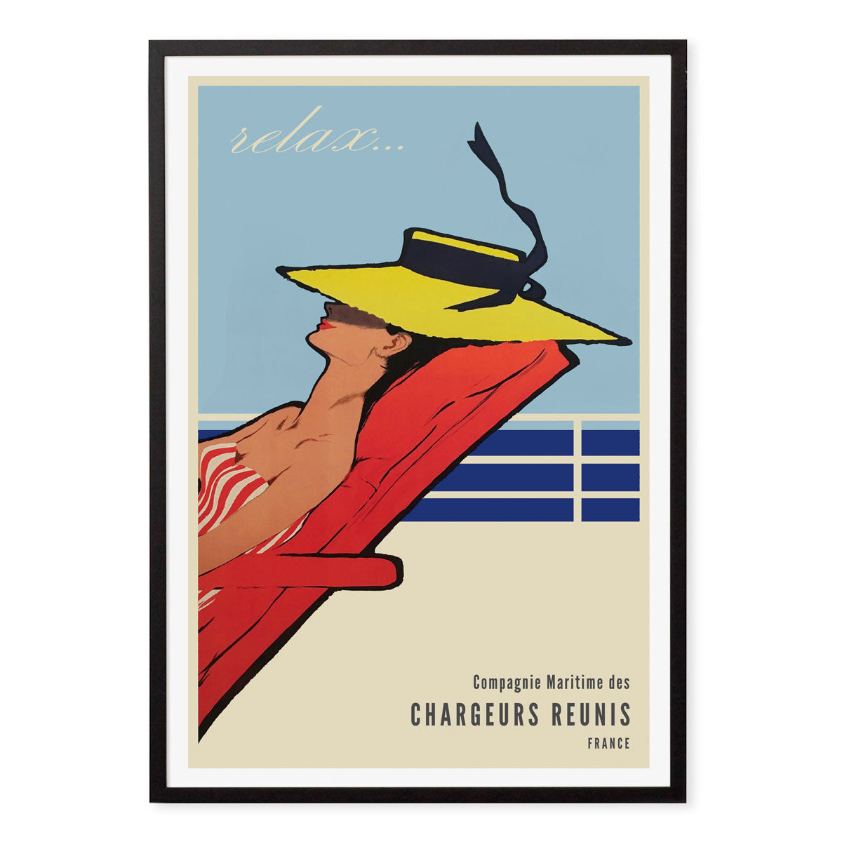 French Cruise Line retro vintage print poster in black frame  from Places We Luv