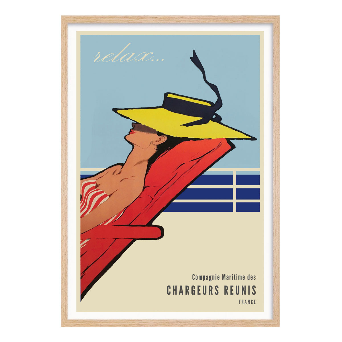 French Cruise Line retro vintage print in oak frame from Places We Luv